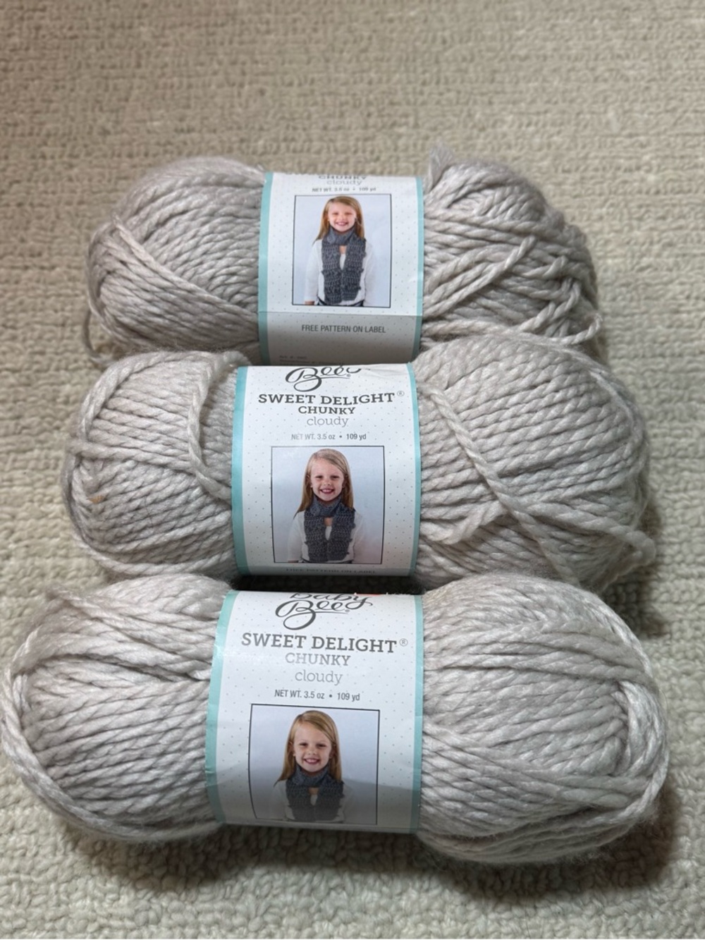 3 Skeins Baby Bee Sweet Delights Chunky Yarn, Cloudy/15 Lot 188534